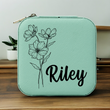 Load image into Gallery viewer, Personalized travel jewelry box, square earring organizer, bridesmaid gifts, Floral Jewelry Case, Personalized Birth Flower Jewelry Box