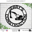 Load image into Gallery viewer, Construction themed Nursery Sign, Excavator Name Sign, Metal Circle Name Sign, Custom Baby Sign, Kids Name Sign, Nursery Decor, Excavator