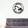 Load image into Gallery viewer, Construction themed Nursery Sign, Excavator Name Sign, Metal Circle Name Sign, Custom Baby Sign, Kids Name Sign, Nursery Decor, Excavator