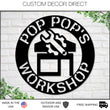 Load image into Gallery viewer, Personalized Fathers day Gift, Pop Pop's Workshop Sign In A Saw Blade, Crescent Wrench & Hammer Art, Gifts For Pop Pop, Woodworker Sign