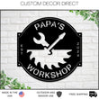 Load image into Gallery viewer, Personalized Workshop Sign, Custom shop Sign, Father's Day Gift, Personalized Garage, Saw Sign, Dads garage Sign, Man Cave Gifts, Tools Sign