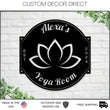 Load image into Gallery viewer, Yoga Metal Sign, Personalized Yoga Sign, Yoga Studio Decor, Lotus Flower sign , Yoga Room Name Sign, Mother's Day Gift, Gift for Her, Zen