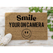 Load image into Gallery viewer, Smile your on camera Doormat, Security camera Sign Mat, Funny Door mat, New home gift, Security Sign Mat, Private Property, No trespassing