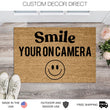 Load image into Gallery viewer, Smile your on camera Doormat, Security camera Sign Mat, Funny Door mat, New home gift, Security Sign Mat, Private Property, No trespassing