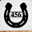 Load image into Gallery viewer, Metal Horseshoe Sign, Horseshoe Address Numbers, Horseshoe Address Sign, Custom Address Sign, Horse Address Sign, Horseshoe , Address Sign