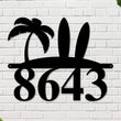 Load image into Gallery viewer, Surfboard Address Sign, Surfboard Decor, Metal Surfboard Address Sign, Address Sign, surf style, surf art, Metal Beach House Numbers, Steel