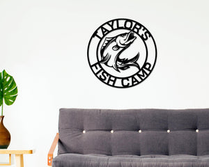 Custom Fishing Sign – Laser Cut Metal | Powder Coated Steel Rustic Camp Wall Art