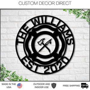 Personalized Firefighter Sign – Custom Maltese Cross Metal Wall Art