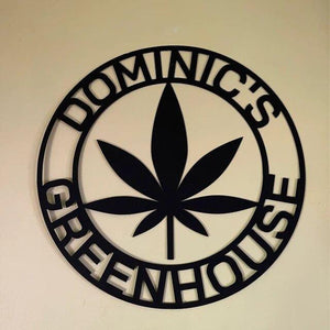 Marijuana Wall Sign - Custom Text Metal Pot Leaf Art | Durable Steel Decor