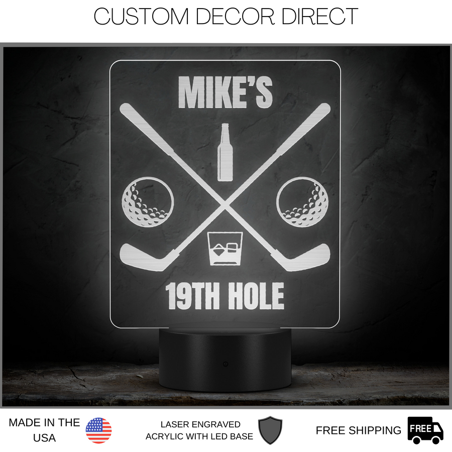 19th Hole LED Light, Personalized 19th Hole LED Sign, Golf Decor, Golf Bar Sign, 19th Hole Sign for him, Desk Sign, Gift for Dad, Bar Light