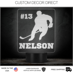 Hockey LED Light, Personalized Hockey Player Night Light, Hockey Decor, Hockey Team, Name Sign, Desk Sign, Lamp, Custom Night Lights Kids