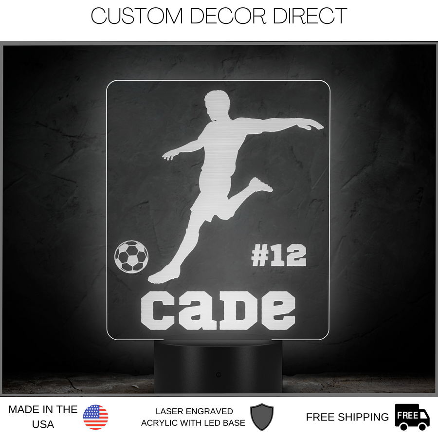 Soccer LED Light, Personalized Soccer Player Night Light, Soccer Decor, Soccer Team, Name Sign, Desk Sign, Lamp, Custom Night Lights Gift