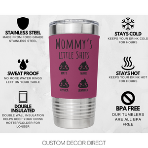 Mom's Little Shits 20 Silicon Wrapped Engraved Tumbler, Mothers Day Gifts, Mommy's Little Shit, Mom Birthday Gifts, Personalized Gifts for Mom, Gifts from Daughter