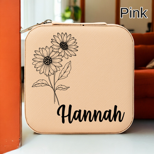 Personalized travel jewelry box, square earring organizer, bridesmaid gifts, Floral Jewelry Case, Personalized Birth Flower Jewelry Box