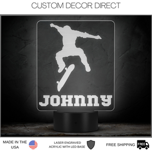 Skateing LED Light, Personalized Skate Boarding Night Light, Skateboard Decor, Skateing, Name Sign, Desk Sign, Lamp, Custom Night Light Gift