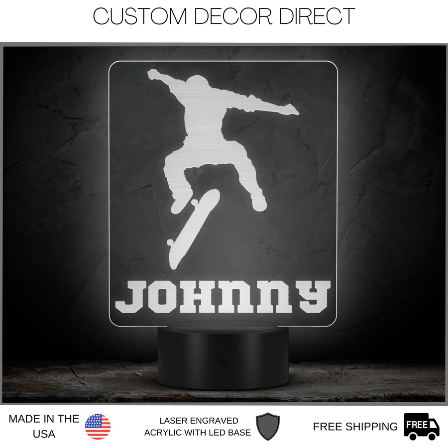 Skateing LED Light, Personalized Skate Boarding Night Light, Skateboard Decor, Skateing, Name Sign, Desk Sign, Lamp, Custom Night Light Gift