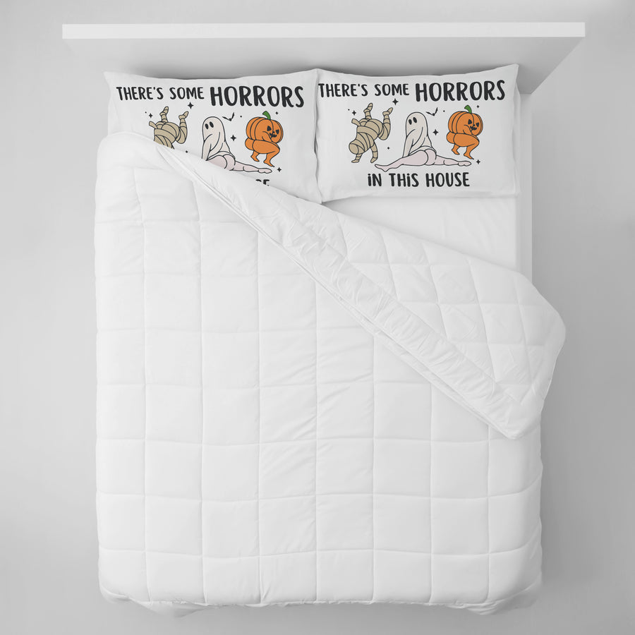 There's Some Horrors in This House Pillow Case, Funny Pillow Case, Halloween Pillow Case