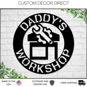 Personalized Workshop Sign - Steel Saw Blade, Hammer & Wrench Metal Wall Decor