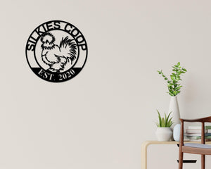 Silkie Hen House Sign - Personalized Metal Sign | Outdoor Farm Decor