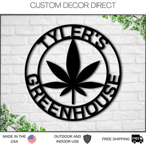Marijuana Wall Sign - Custom Text Metal Pot Leaf Art | Durable Steel Decor