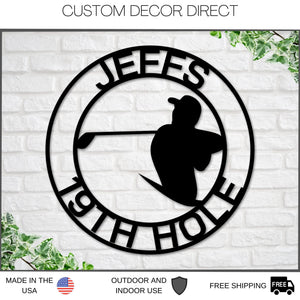 Custom Golf Wall Art - Personalized 19th Hole Metal Sign | Powder Coated Steel Decor