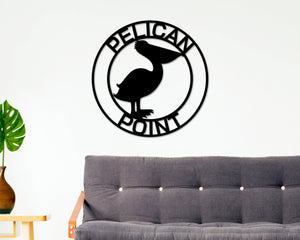 Personalized Metal Pelican Sign, Customizable Door Hanger or Wall Art, Pelican Sign, Last name Sign, Metal sign, Lake Sign, Lake House Sign