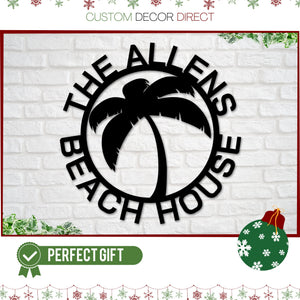 Christmas Gift, Beach House Personalized,  Steel Metal Wall Sign, Wall Customized with Name and Palm Trees, Personalized Palm Tree Metal