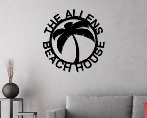 Christmas Gift, Beach House Personalized,  Steel Metal Wall Sign, Wall Customized with Name and Palm Trees, Personalized Palm Tree Metal