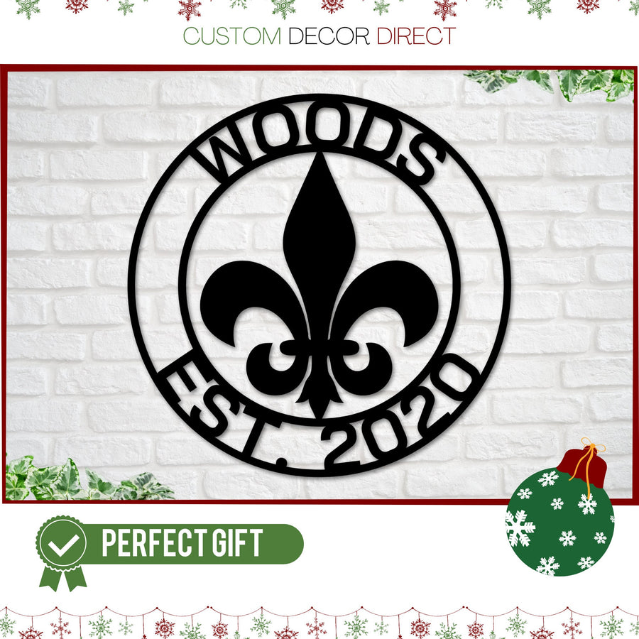 Christmas Gift, Fleur-De-Lis Circle Monogram, Fleur De Lis Customized Sign, Wall Mount Personalized Fleur De Lis, Personalized Fleur De Lis