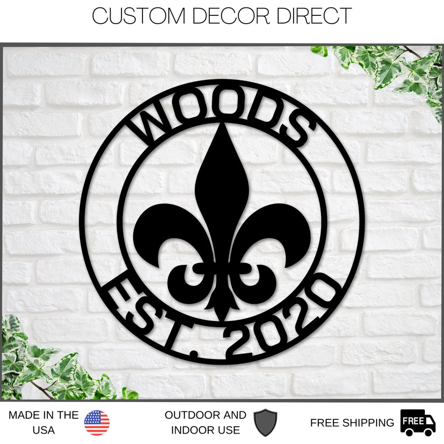 Fleur-De-Lis Circle Monogram, Fleur De Lis Customized Sign, Wall Mount Personalized Fleur De Lis, Personalized Fleur De Lis, Last Name Sign