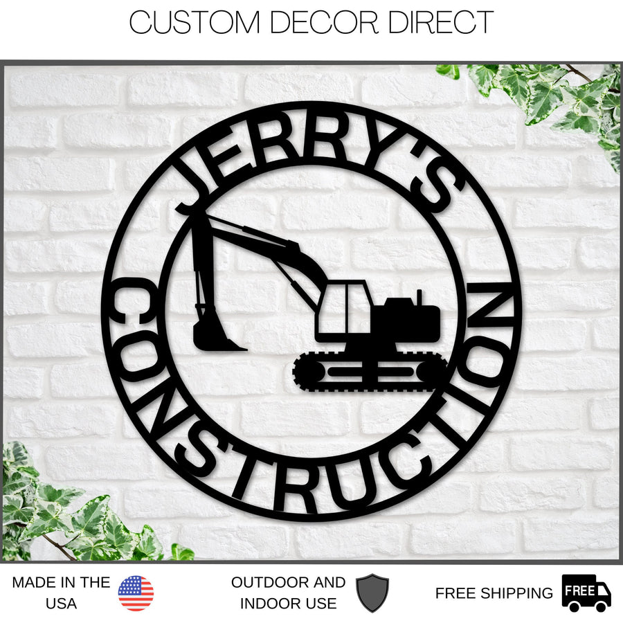 Construction themed Nursery Sign, Excavator Name Sign, Metal Circle Name Sign, Custom Baby Sign, Kids Name Sign, Nursery Decor, Excavator