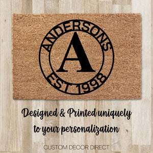 Doormat, Personalized Doormat, Welcome Doormat, Last name Doormat, Established Date Doormat, Front Porch Rug, Monogram Doormat, Wedding Gift