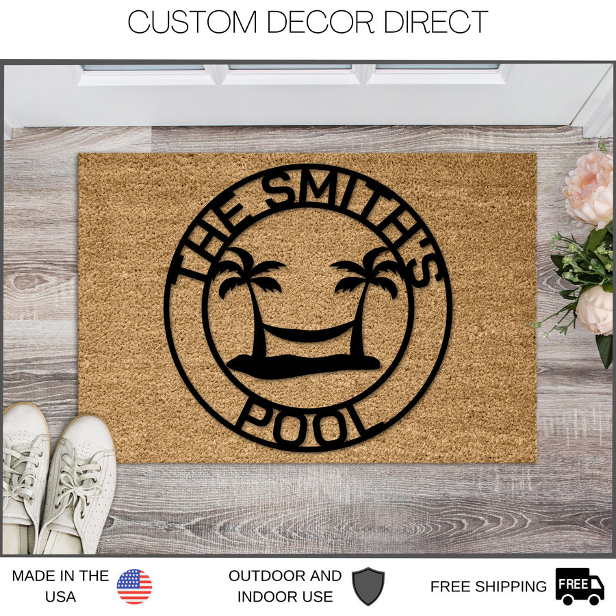 Welcome Pool Doormat, Personalized Doormat, Family Pool Doormat, Last name Doormat, Swimming Pool Doormat, Patio Rug, Wedding Gift, Porch
