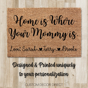 Home is Where Your Mom is, Mothers Day Gift, Mothers day Doormat, Personalized Doormat, Mom Doormat, Gift for Mom, Gigi, Grandma, Mommy