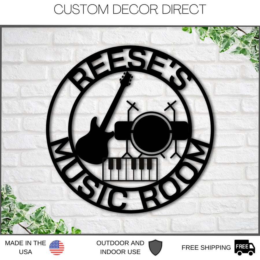 Custom Music Room Sign, Music Studio Metal Sign, Personalized Music Decor, Musical Instruments Sign, Musician Gift, Guitar Drums Keyboard