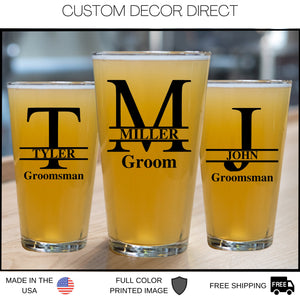 Personalized Pint Glass, Beer Pint Glass, Custom Pint Glass, Groomsman Pint Glass, Groomsman Gifts, Printed Pint Glass, Custom Beer Glass