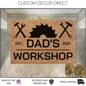 Personalized Fathers Day Gift, Daddys Workshop, Daddys Garage Doormat, Welcome Mat, Gift for Daddys, Daddy Daughter Gift, Shop Doormat