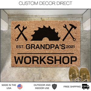 Personalized Fathers Day Gift, Grandpa's Workshop, Grandpa's Garage Doormat, Welcome Mat, Gift for Husband, Gift for Grandpa, Shop Doormat