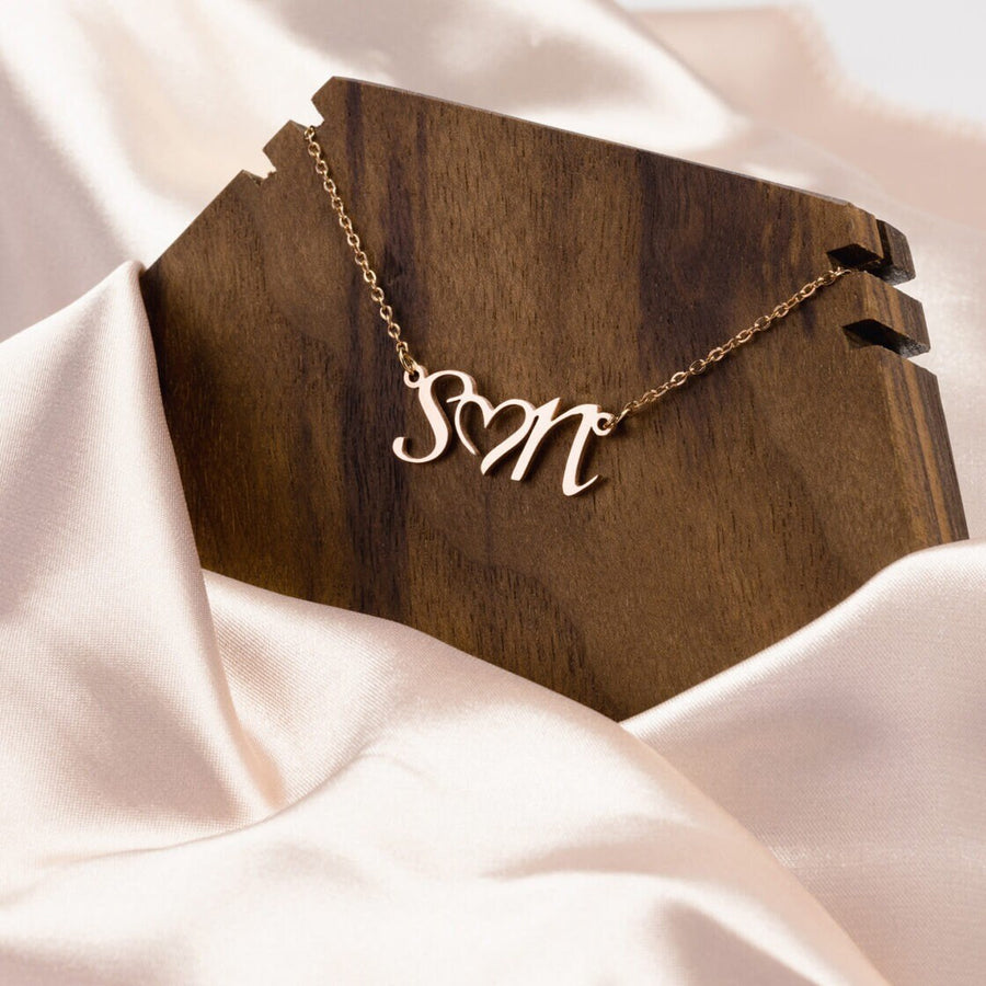 Mothers day Gift, Custom Initial Necklace, Name Necklace, Custom Name Jewelry, Gifts For Her, Silver Gold Name Necklace, Mom initials Heart