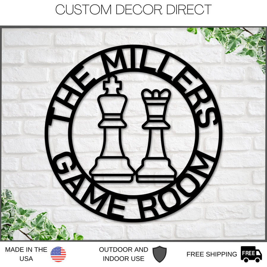 Board Game Sign, Custom Chess Sign, Personalized, Metal Chess Piece, Board game room sign, Gaming room, Gaming room house decor