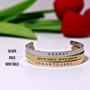 Personalized Bracelet, Custom Coordinates Jewelry, Personalized Engraved Couple Bracelet, Bracelet for her, Your Text, Wedding