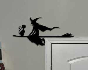 Halloween Witch Door Corner Trim Sign, Witch decorations, Halloween decor, corner metal trim, black cat decor, Witch Metal sign