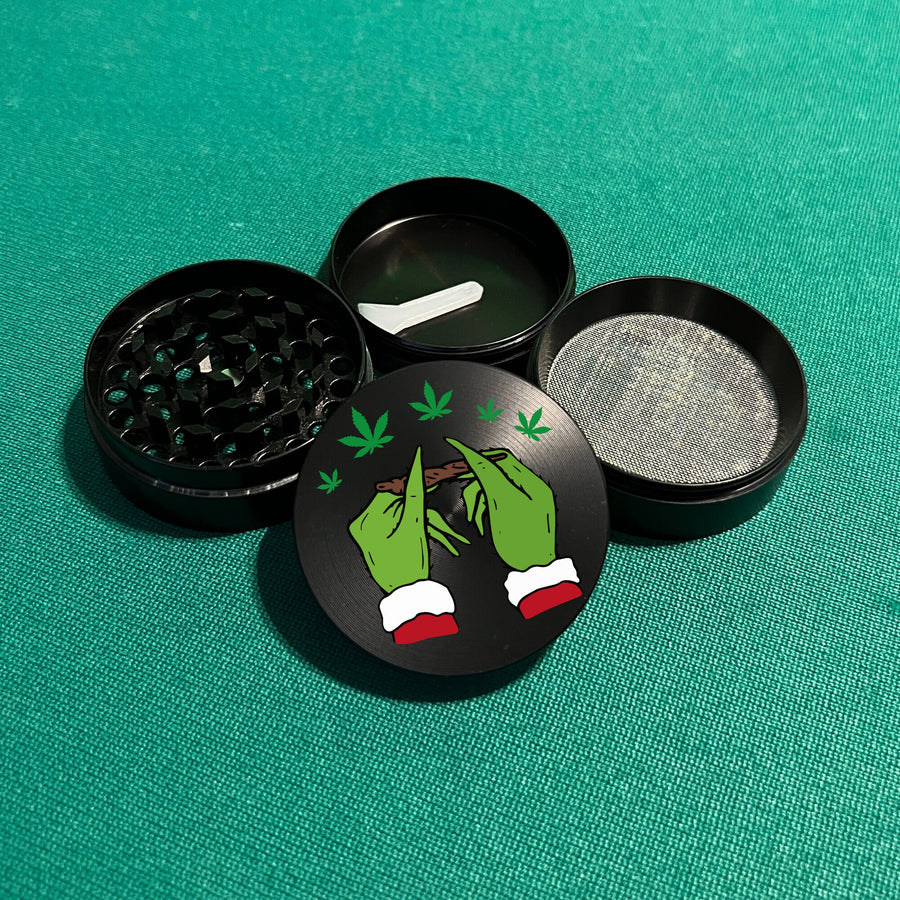 Christmas Herb Grinder, Christmas Smoker Gift, Custom Tabacco Spice Grinder, 4 piece, Keef Catcher, Grinch Grinder, Blunt Grinch Smoking