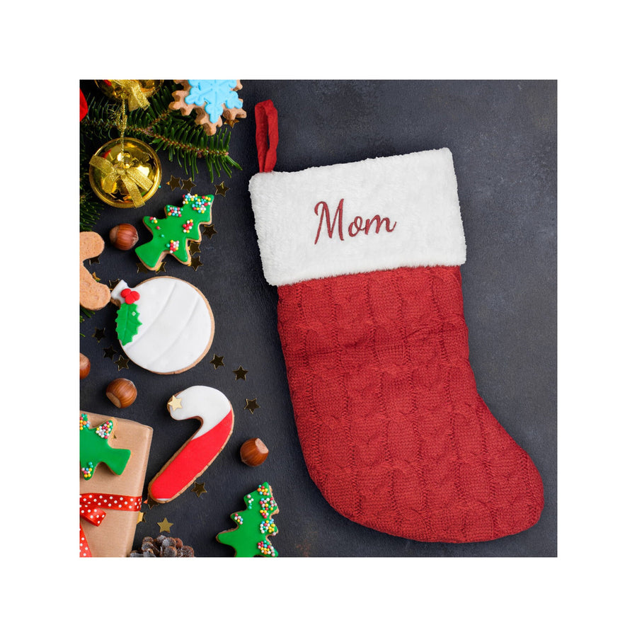 Personalized Christmas stocking embroidered, Knit Stocking, Monogram Holiday Stocking with Name, Christmas Gift