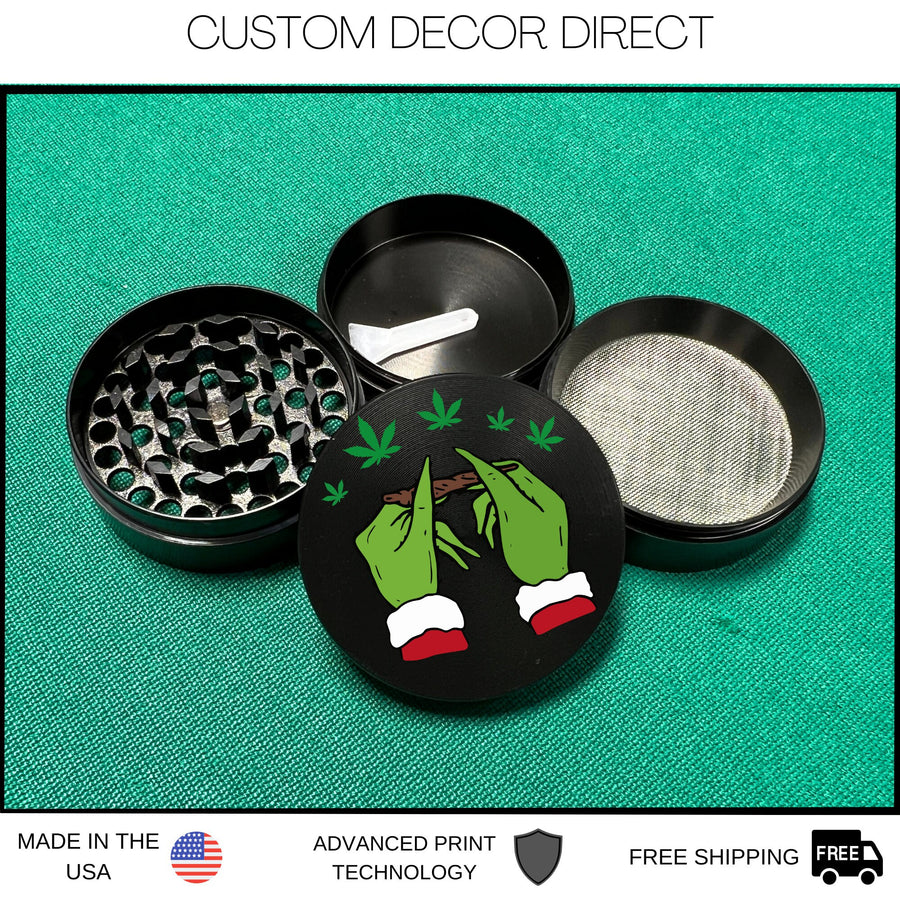 Christmas Herb Grinder, Christmas Smoker Gift, Custom Tabacco Spice Grinder, 4 piece, Keef Catcher, Grinch Grinder, Blunt Grinch Smoking