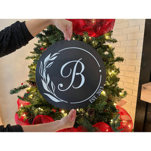 Wooden Round Monogram Sign, Wood Initial Circle, Custom Wood Circle, Last name Family Circle, Christmas Tree Ornament, Christmas Gift