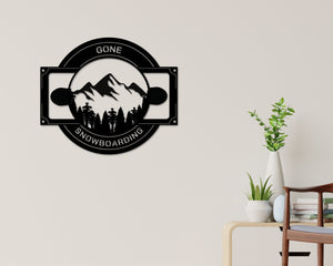 Snowboarding sign, Adventure sign, Cabin Metal Sign, Snowboard Mountain Themed Sign, Traveler gift, Snowboarding, Mountain trees Wall Art