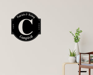 Initial Sign, Name sign, Personalized Family Sign, Last name Sign, Family,  Metal sign, Wedding Gift, Wedding Sign, Housewarming Gift, Metal