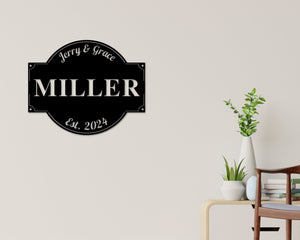 Last Name Sign, Personalized Family Sign, Family Sign With Est Date, Metal Sign, Wedding Gift, Newly Wed Gift, Housewarming Gift, Metal