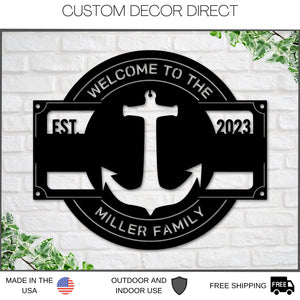 Anchor Metal Sign, Personalized Metal Anchor, Beach House Decor, Anchor Wall Decor, Family Name Metal Sign, Last Name Sign, Front Porch Sign